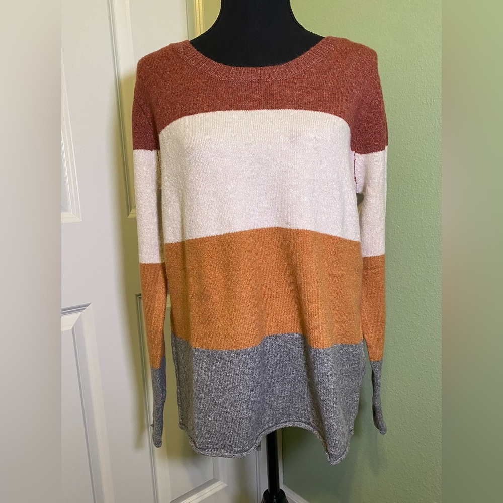 NWOT Striped Sweater in Red, Orange, Crean, and Gray